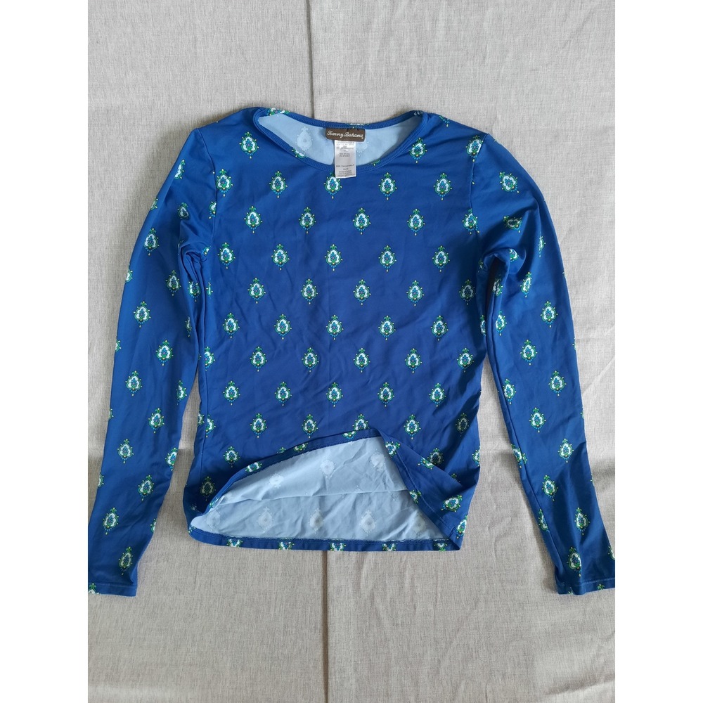 Tommy Bahama Women XS Rash Guard Long Sleeve Top‎ Foulard Frenzy Sulf Blue Nylon